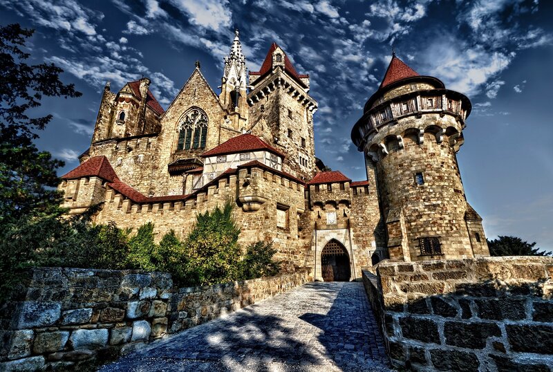 Castle with Stone Towers — Blue, Dramatic, Afternoon