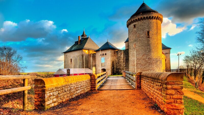 Castle with Stone Towers — Blue, Dramatic, Sunset