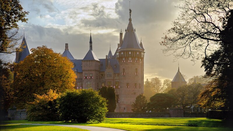 Castle with Towers — Green, Serene, Sunset, Photograph