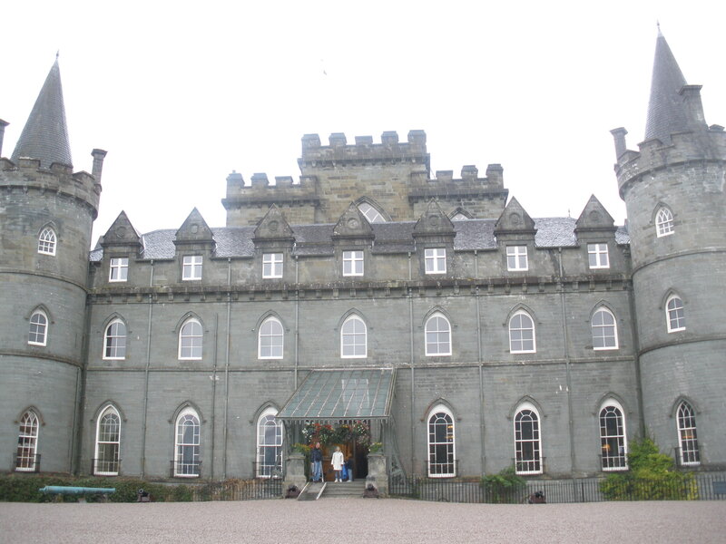 castle with turrets and arched windows