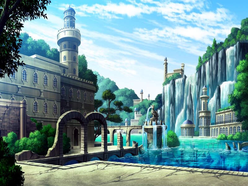Castle with Waterfall — Blue