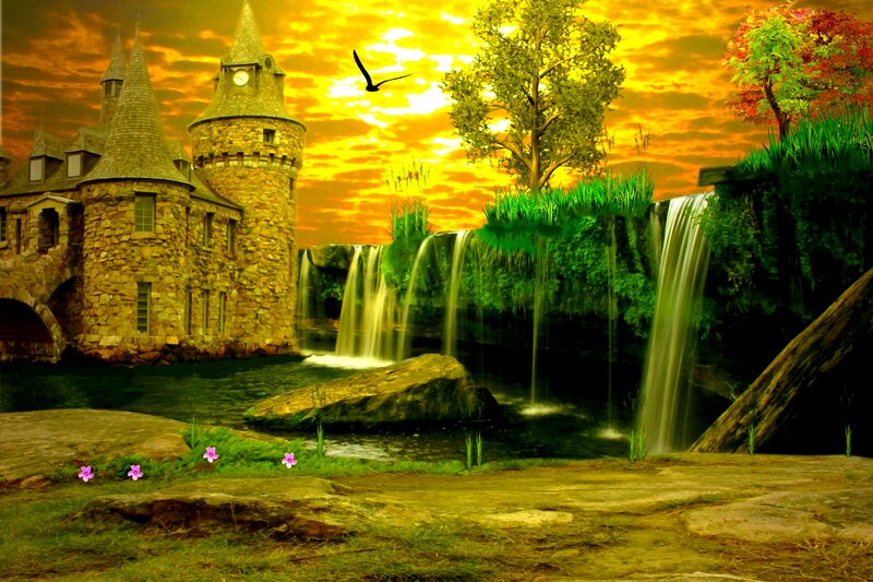 Castle with Waterfalls