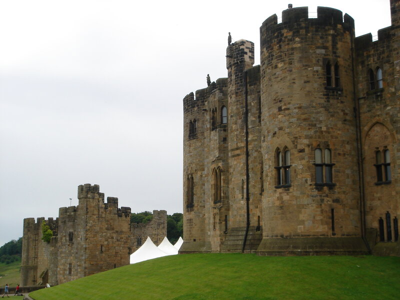 castle with white tents