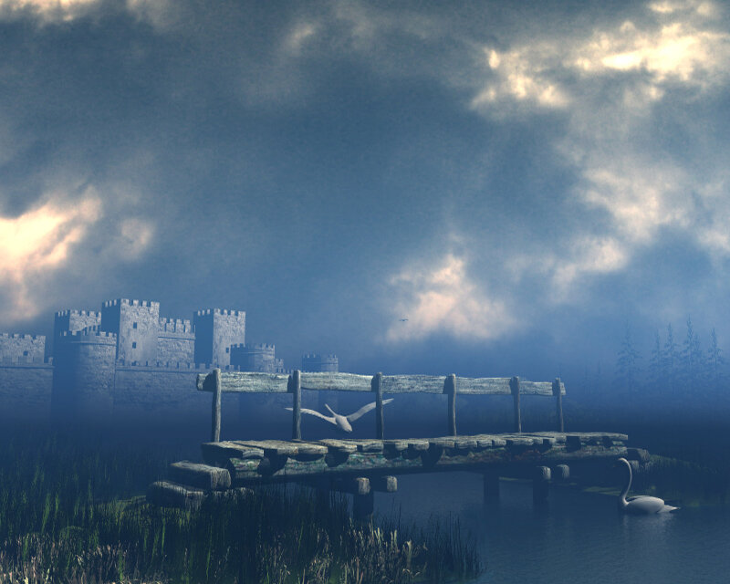 Castle with Wooden Bridge — Blue