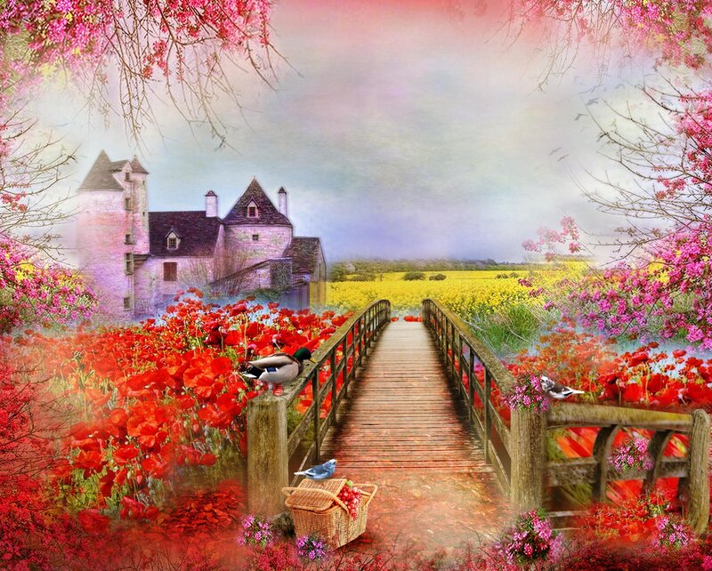 Castle with Wooden Bridge — Red