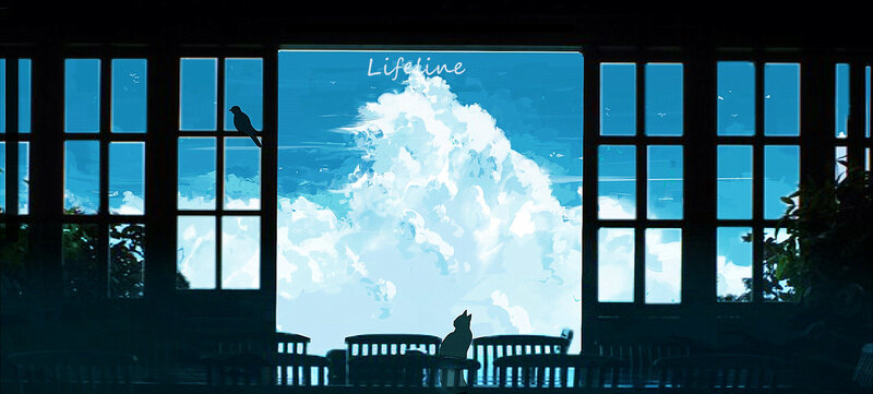 Cat and Bird Silhouette — Blue