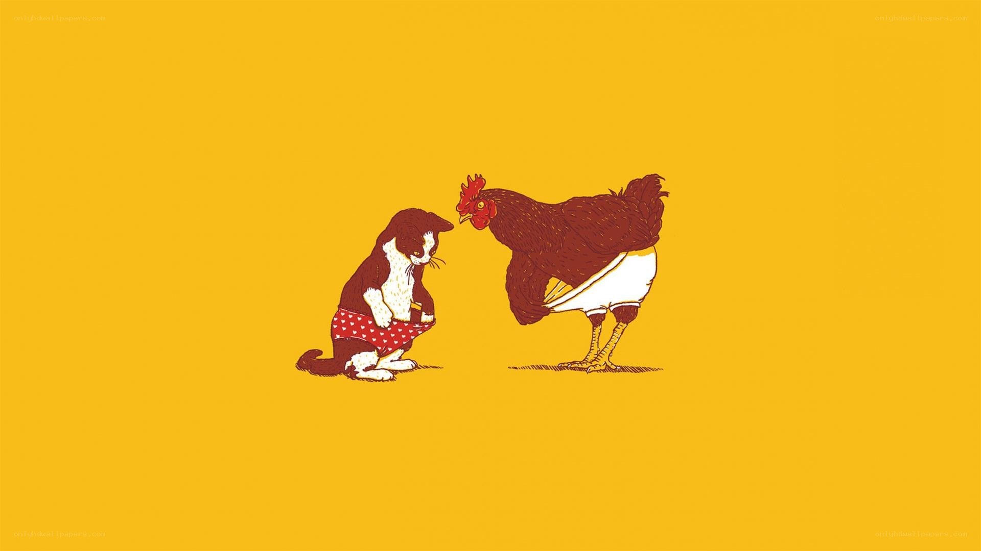 cat and chicken in underwear