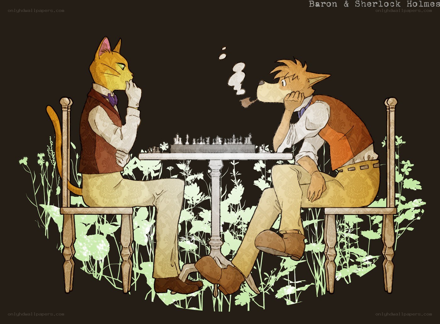 Cat and dog playing chess