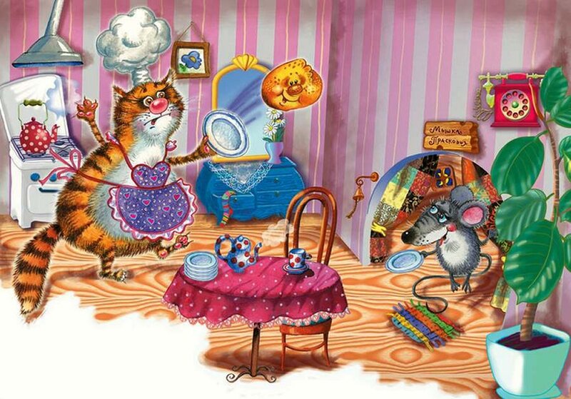 Cat and Mouse in Kitchen