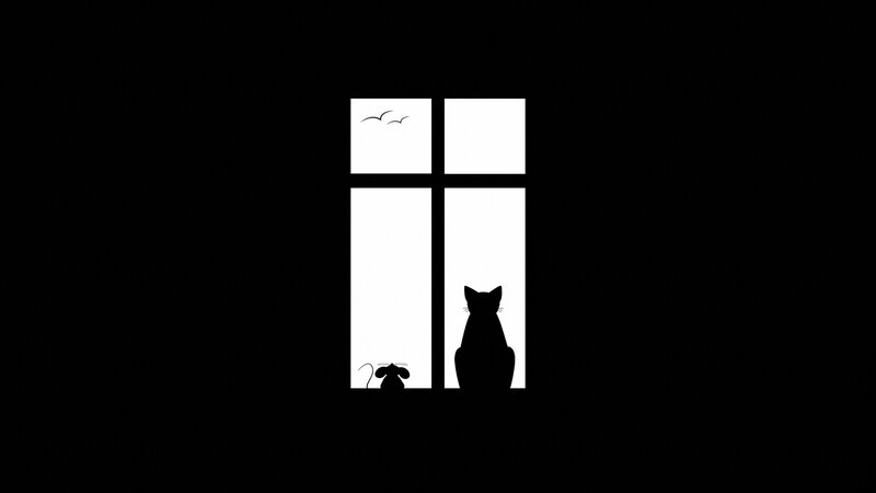 Cat and Mouse Silhouette — Black