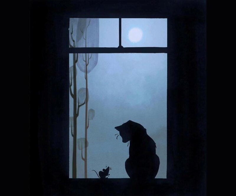 Cat and Mouse Silhouette — Blue