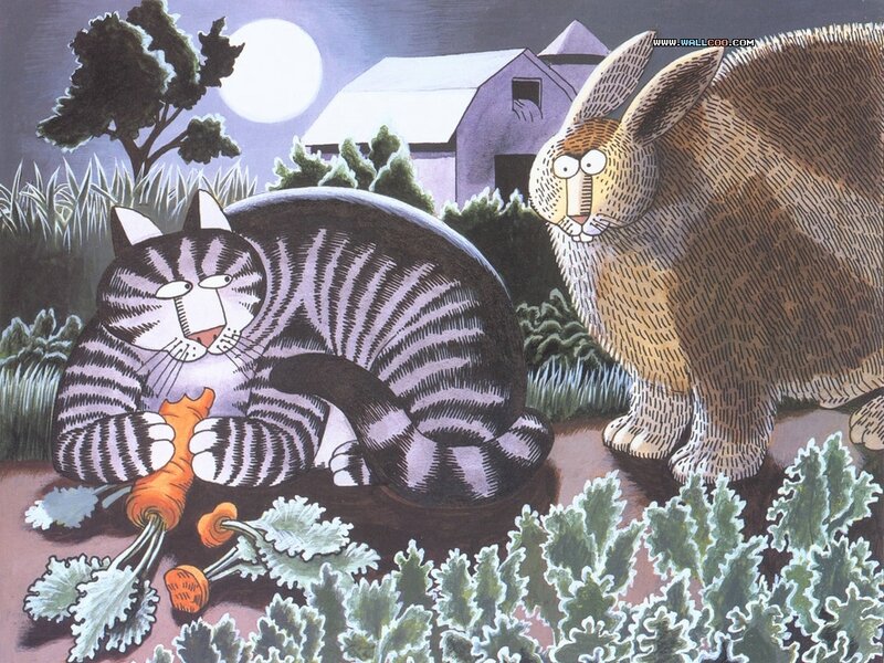 Cat and rabbit in garden