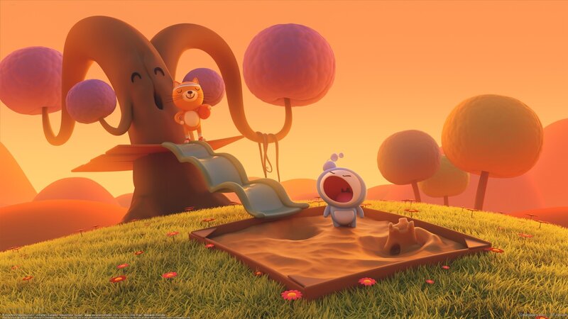 Cat and Robot on Slide