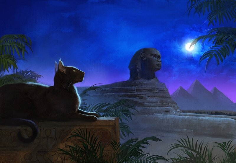 Cat and Sphinx at Moonlight