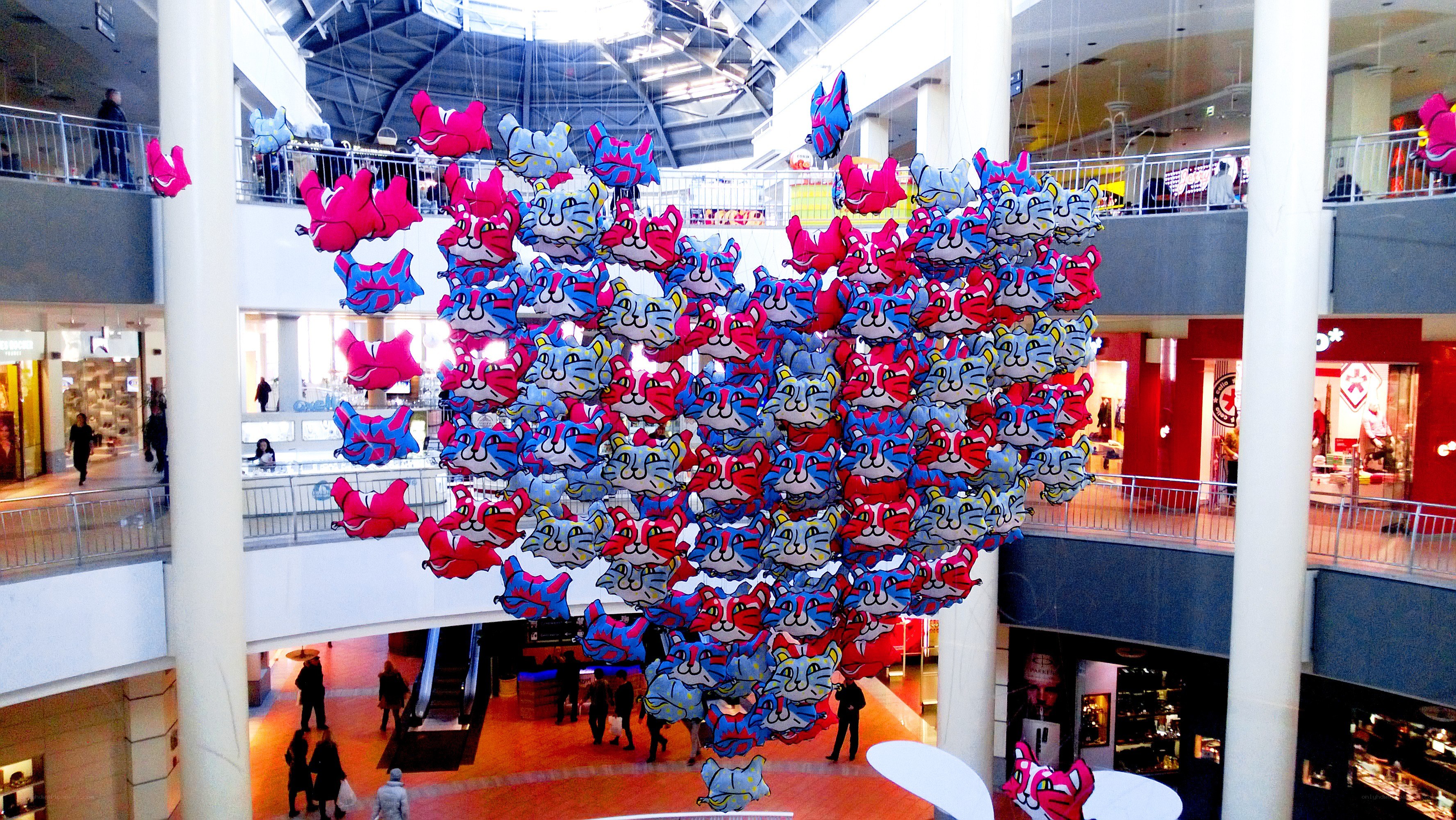 Cat art installation in mall