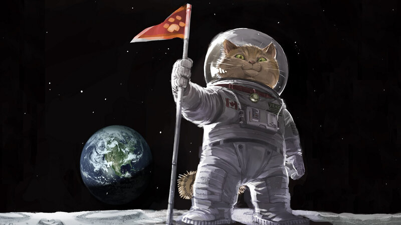 Cat Astronaut on Moon — Gray, Dramatic