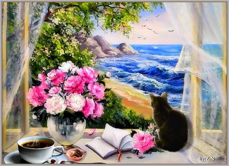 Cat at Window — Pink