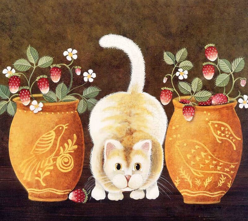 Cat Between Potted Plants