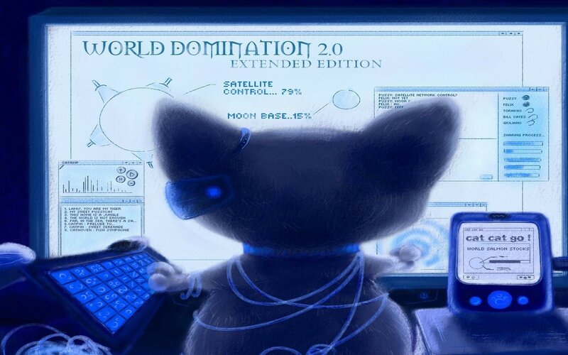 cat controlling world domination