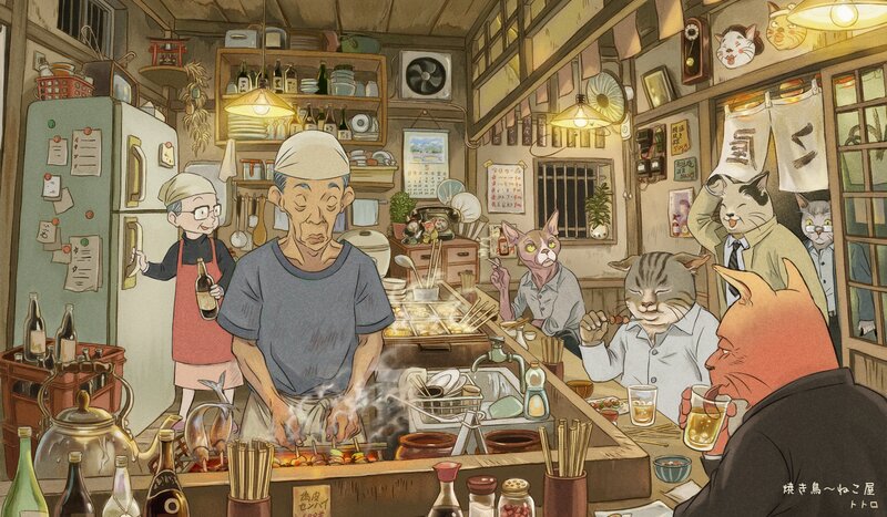 Cat Customers in Restaurant