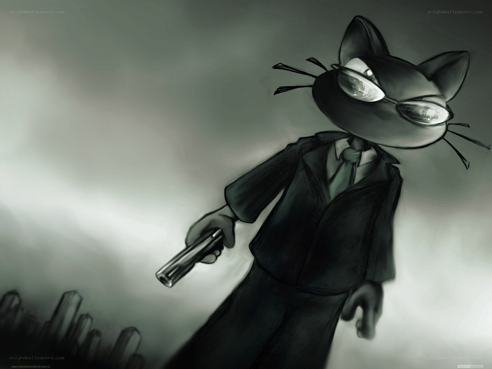 cat detective with gun