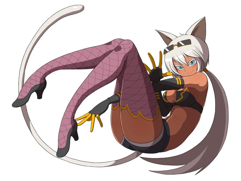 cat-eared anime character in purple tights