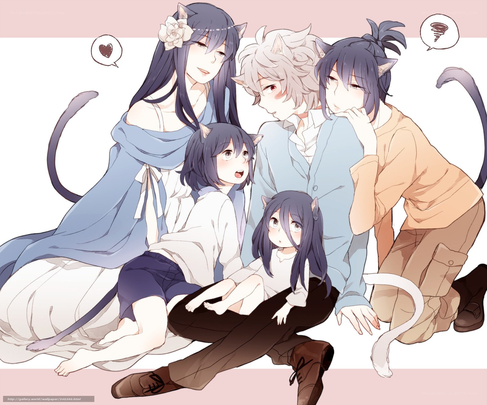 cat-eared anime family