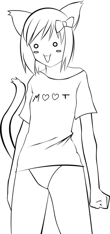 cat-eared anime girl coloring page