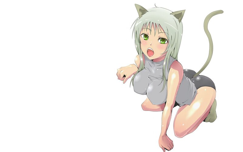 cat-eared anime girl crouching
