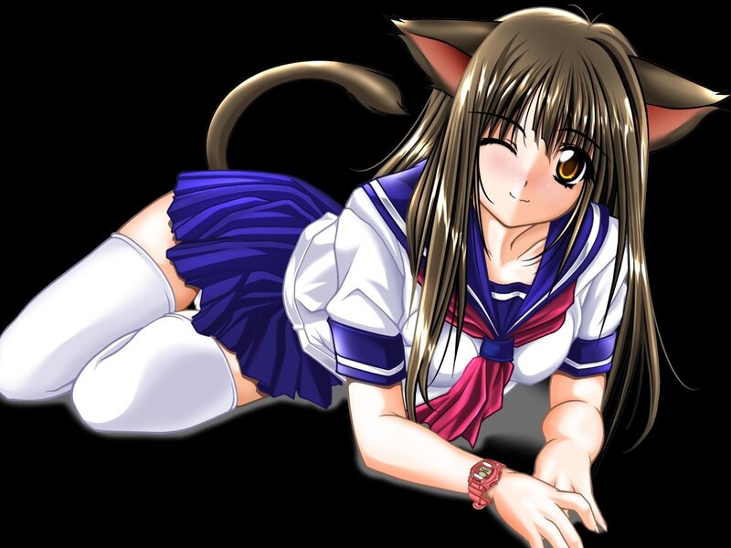 cat-eared anime girl in school uniform