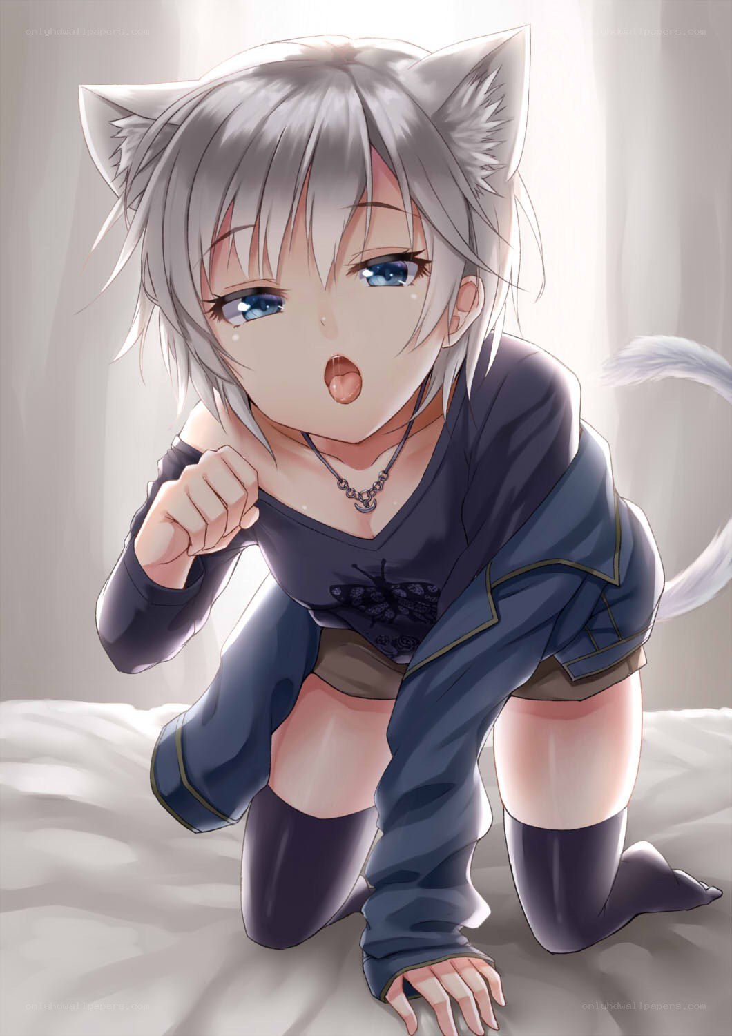 cat-eared anime girl kneeling