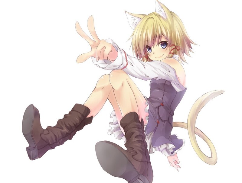 cat-eared anime girl making peace sign