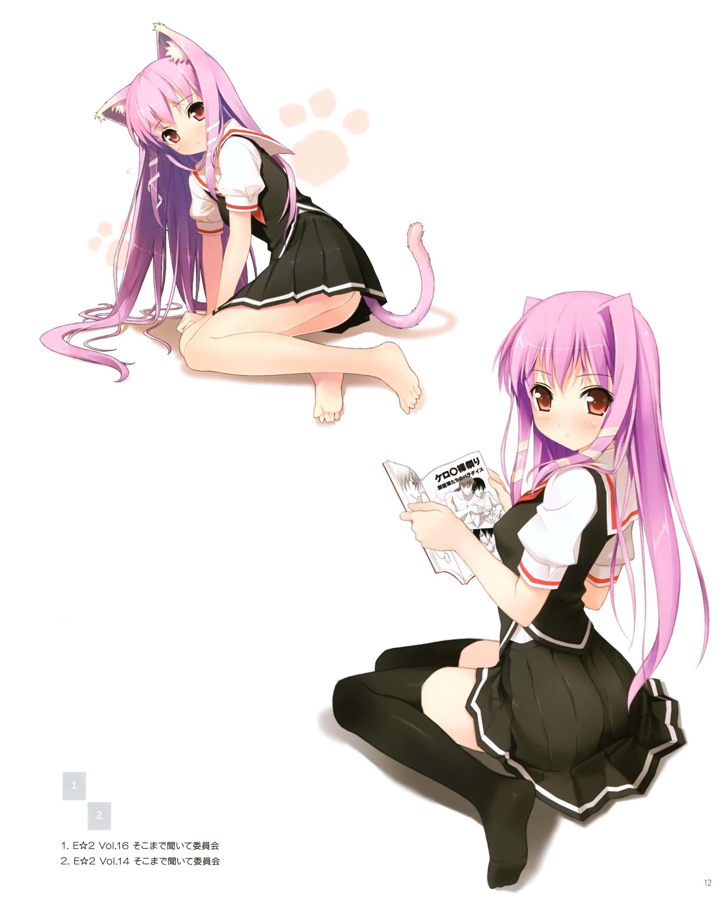cat-eared anime girl reading