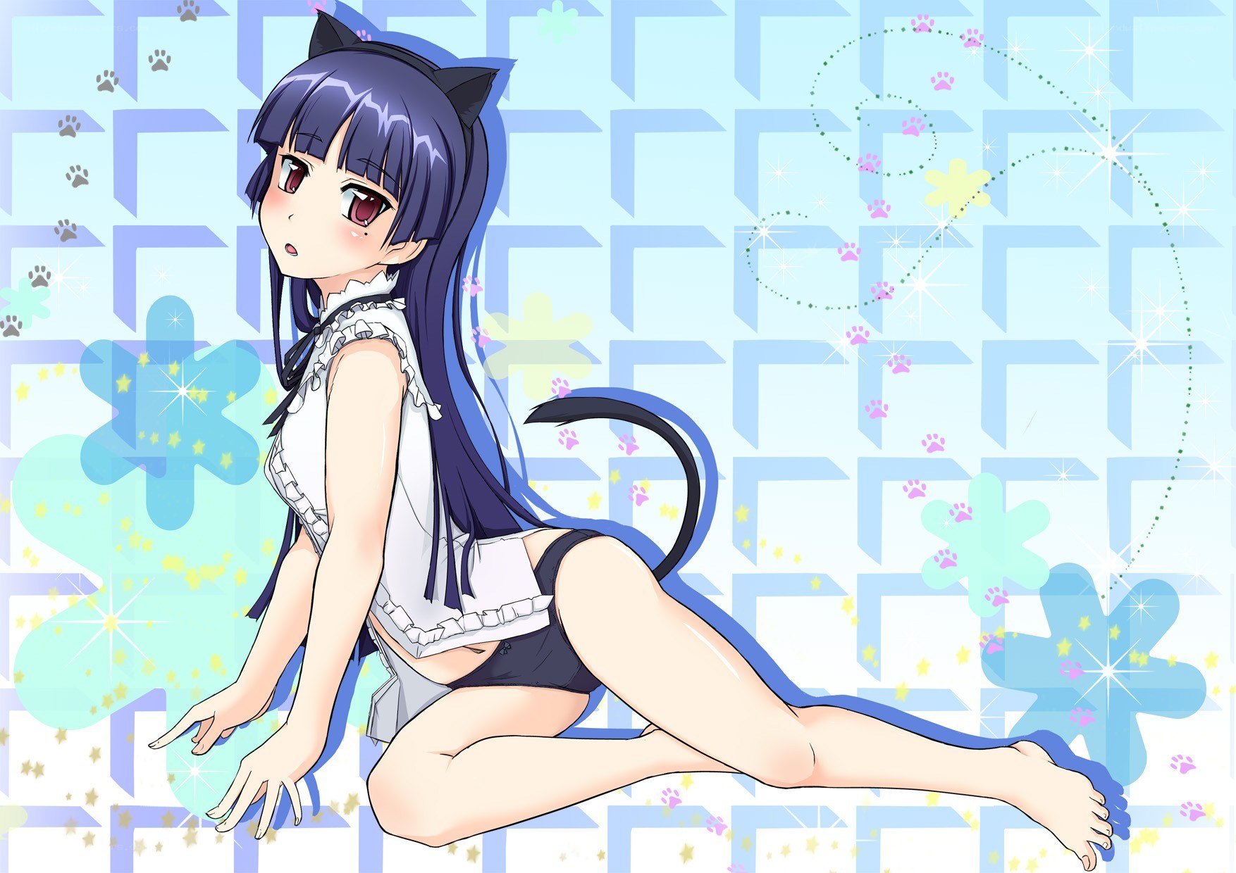 cat-eared anime girl sitting