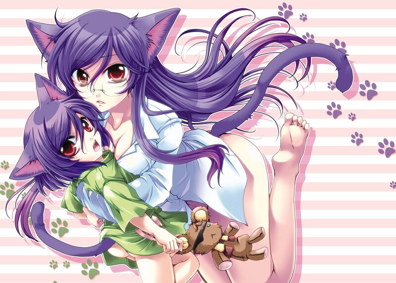cat-eared anime girls hugging