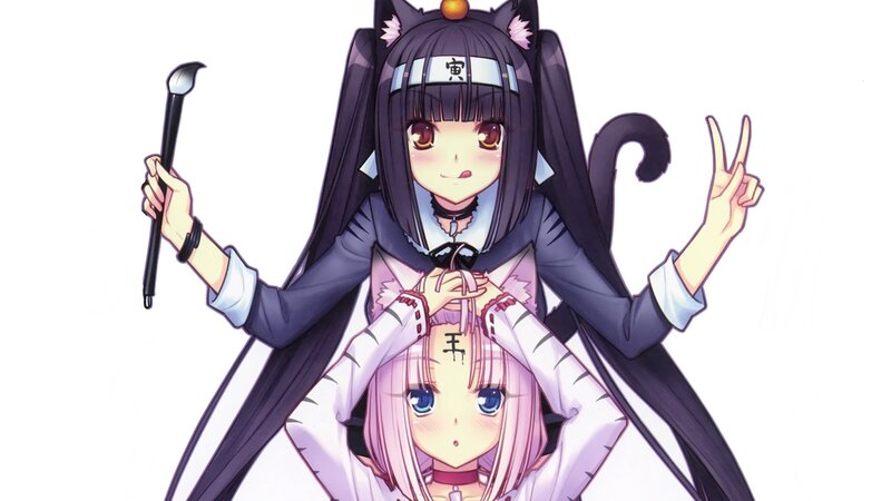 cat-eared anime girls with brushes