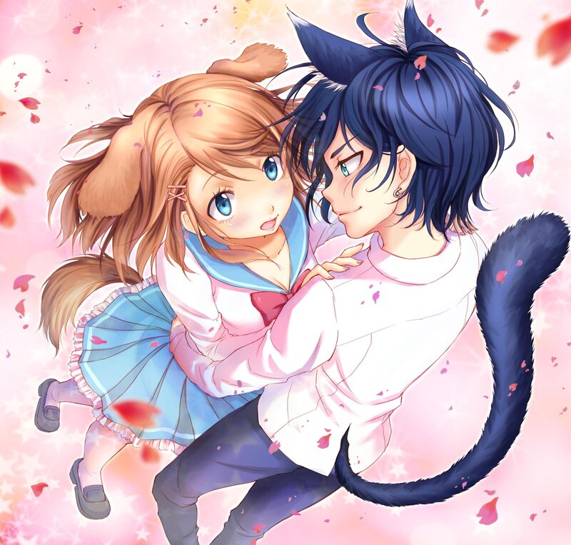 Cat-eared Boy Hugging Girl