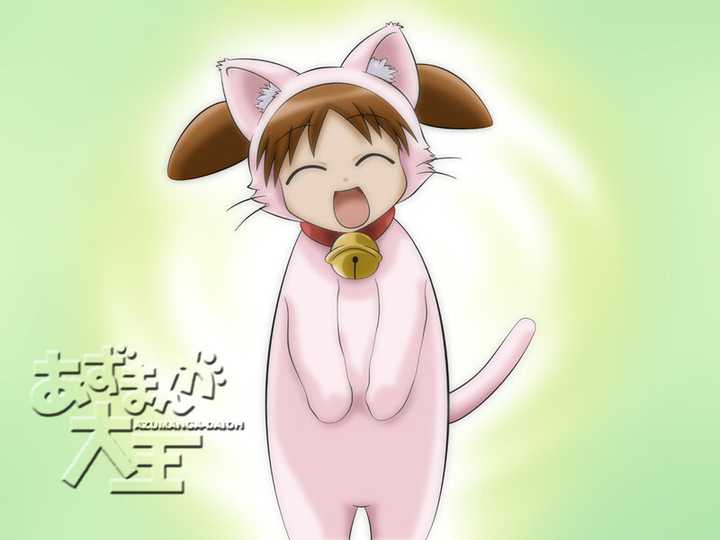 cat-eared character in pink suit