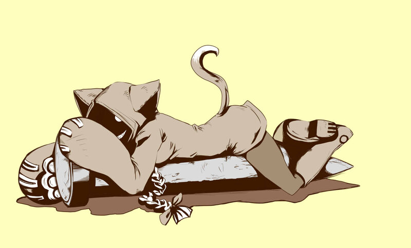 cat-eared character lying down