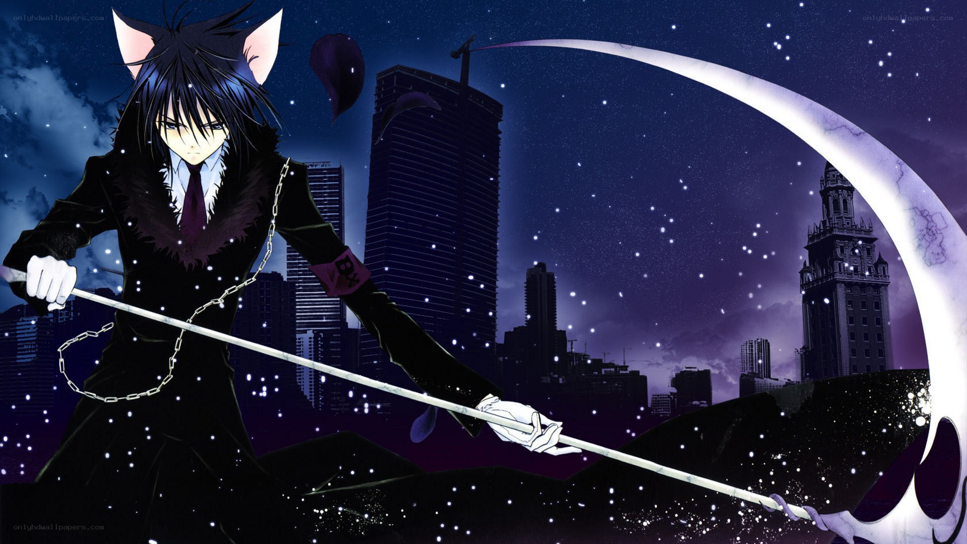 cat-eared character with scythe