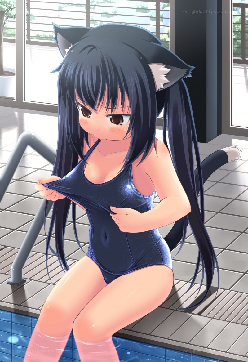 cat-eared girl at pool