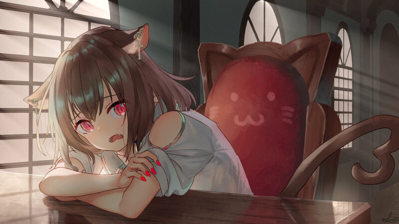 Cat-eared Girl at Table — Brown