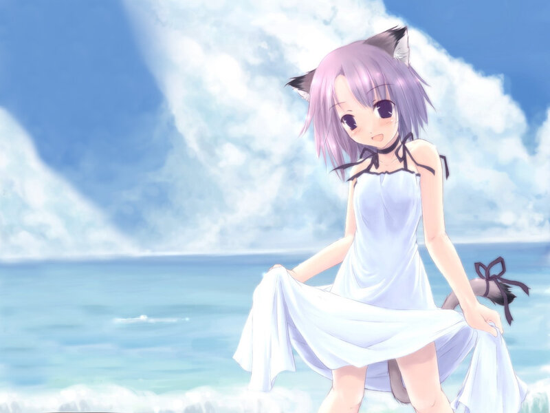 cat-eared girl at the beach