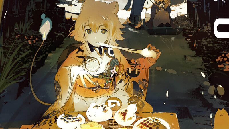 Cat-eared Girl Eating — Brown
