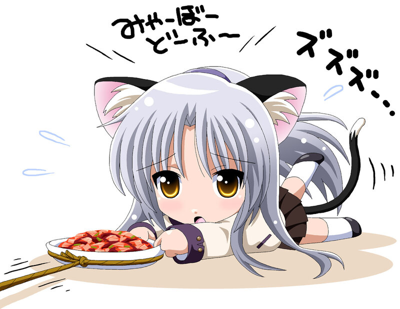 cat-eared girl eating food