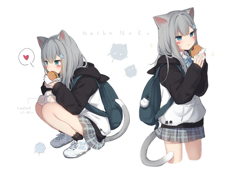 Cat-eared Girl Eating — Gray