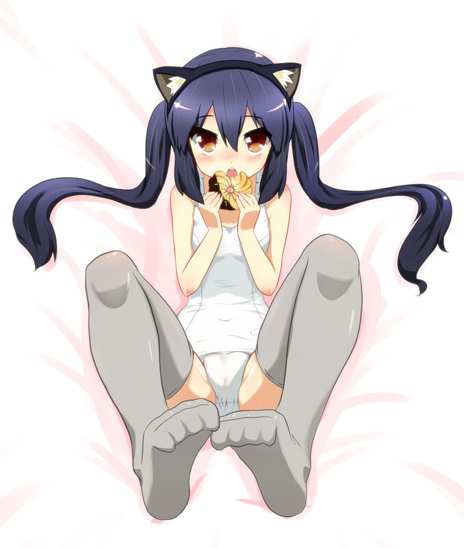 cat-eared girl eating pastry