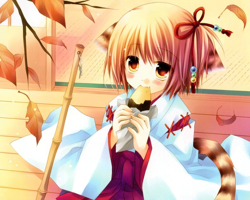Cat-eared Girl Eating — White