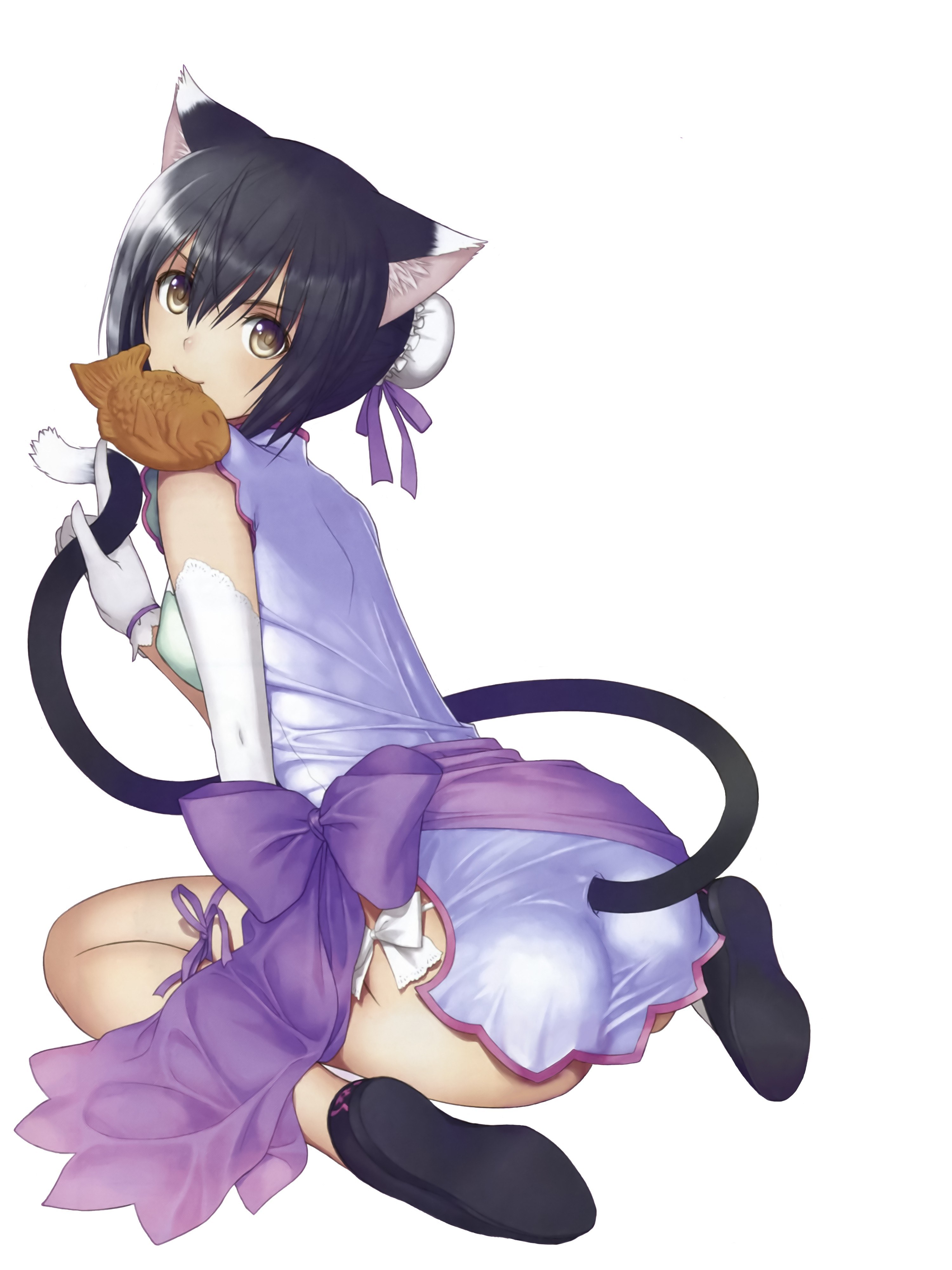 cat-eared girl holding fish
