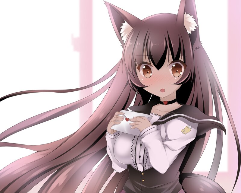 Cat-eared Girl Holding Letter